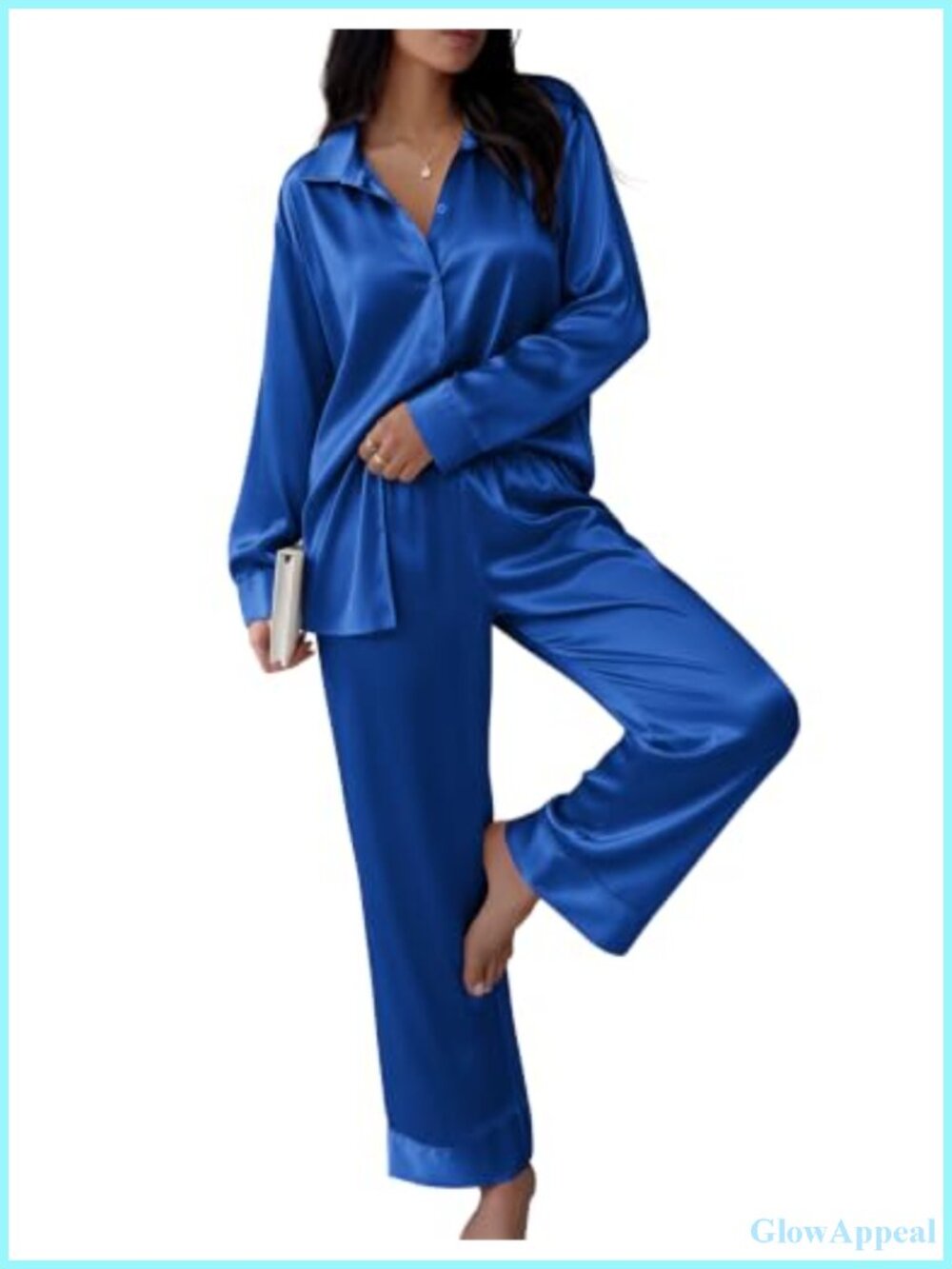 Silk Satin Pajama Set 2 Piece Long Sleeve Button Down Sleepwear Lounge